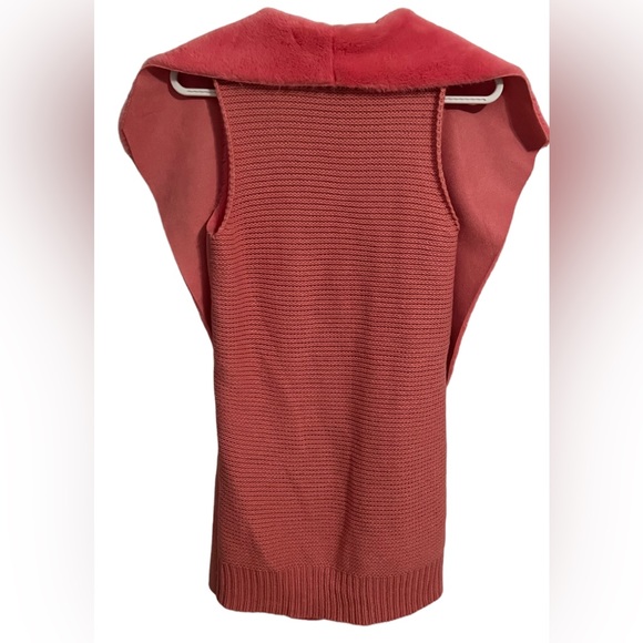 12th Heart Women’s Long Line Open Front Sweater/Fabric Vest w/Faux Fur Pink S - Picture 2 of 12